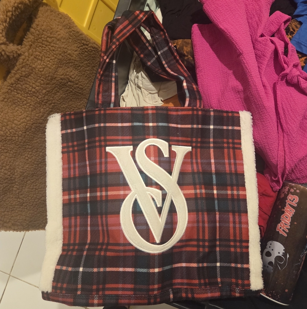 Victoria's Secret Red and Black Plaid Tote